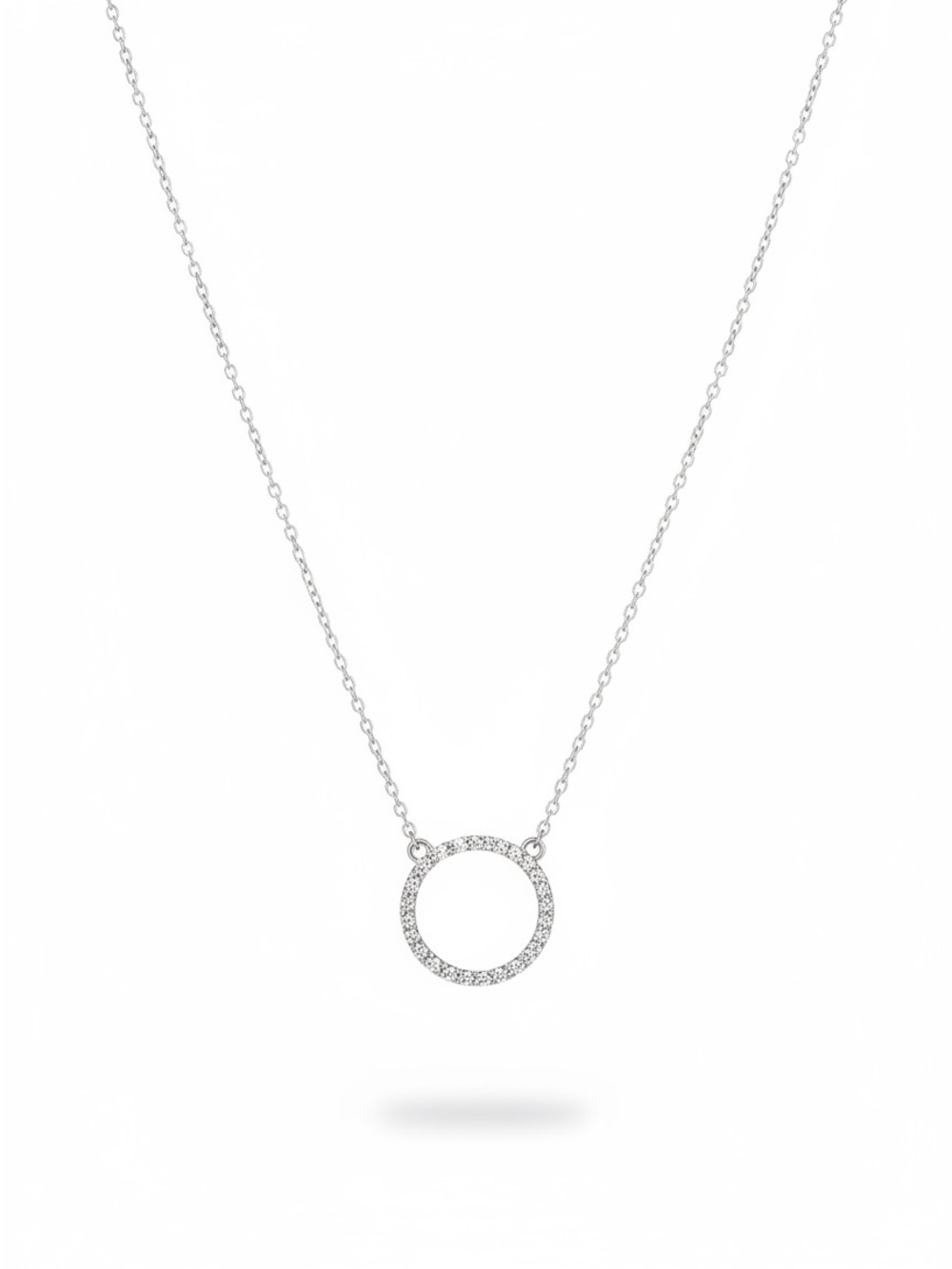 a new day Silver Pave Circle Pendant Necklace NWT